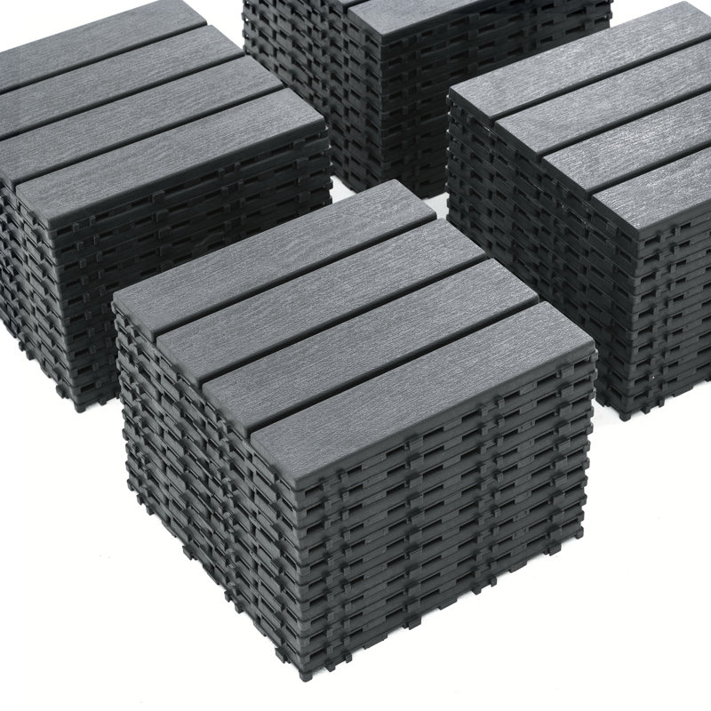12'' x 12'' Plastic Interlocking Deck Tiles, Gray