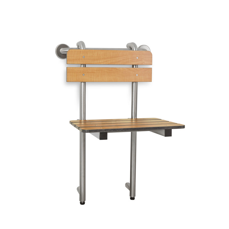 Banc de douche portatif en teck avec barre d'appui 18 po, Teak, Satin