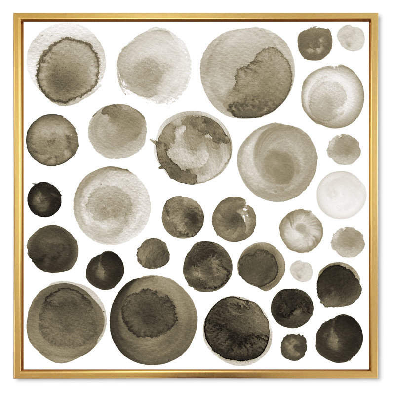 Ensemble de cercles d'aquarelle café brun - peinture sur toile, H 30 po x l 30 po x P 1 po, Cadre flottant doré