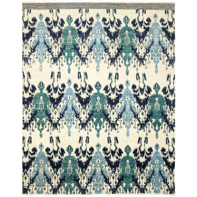 Raj Palace Calcutta Ikat Hand Knotted Wool Pile Floral Rug