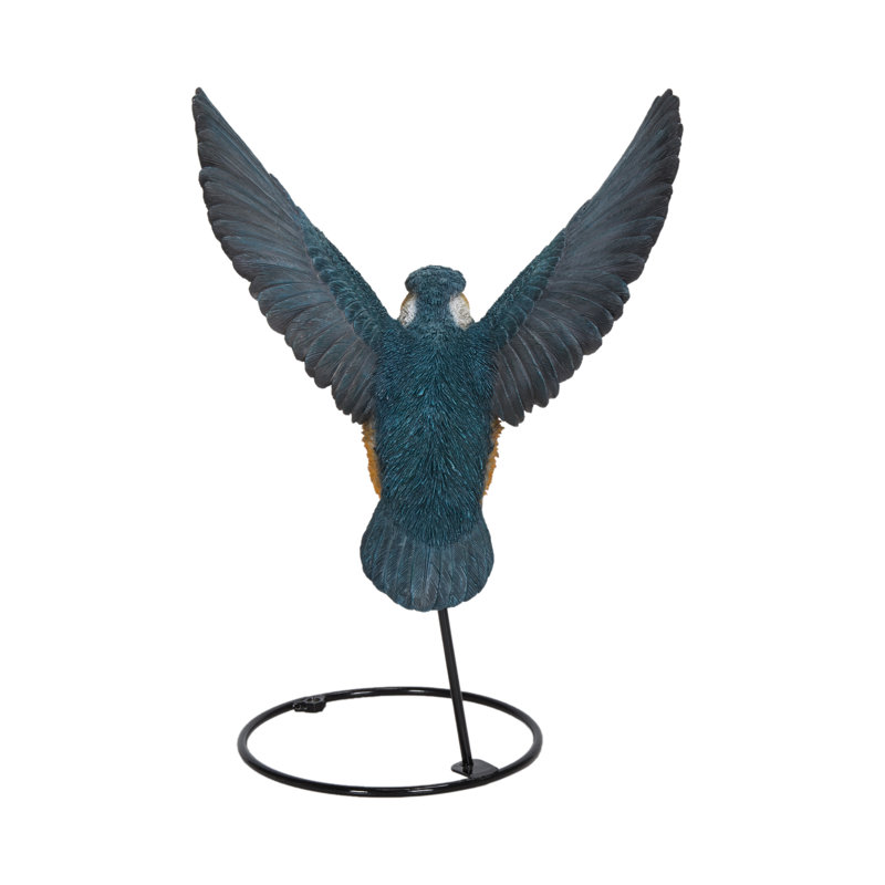 11" Blue and Orange Flying Kingfisher Resin Statue