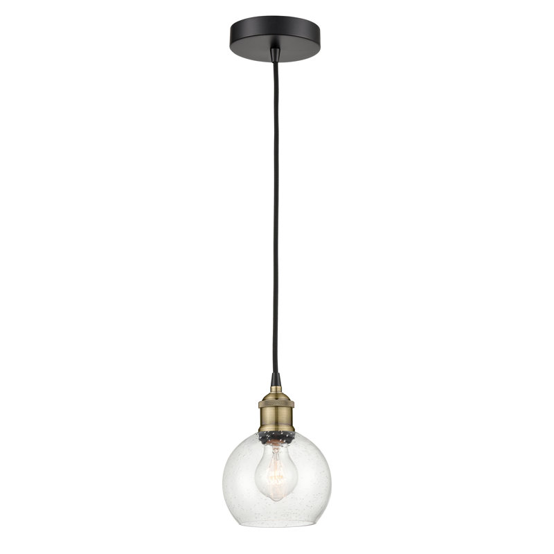 Luminaire suspendu simple à 1 lumière Ralph, H 8,88 po x l 6 po x P 6 po, Bullé, Laiton antique noir