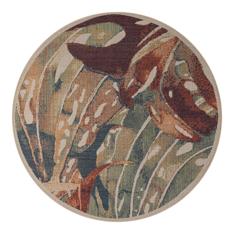 Tinesford Abstract Green/Red Indoor / Outdoor Area Rug, Round 6'1"