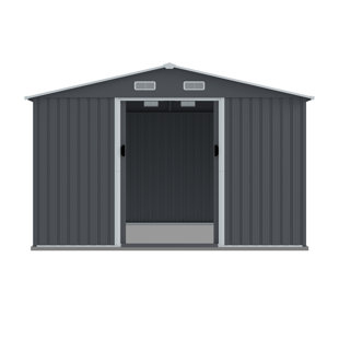 Outdoor Storage Shed 8 X 10 FT Large Metal Tool Sheds, Heavy Duty Storage House With Sliding Doors With Air Vent For Backyard Patio Lawn To Store Bikes, Tools, Lawnmowers Grey