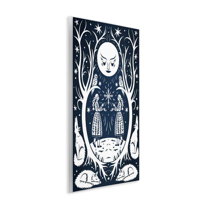 Plaque murale Woodland Folk Girls with Moon, design par Hannah Moren, H 19 po x l 13 po