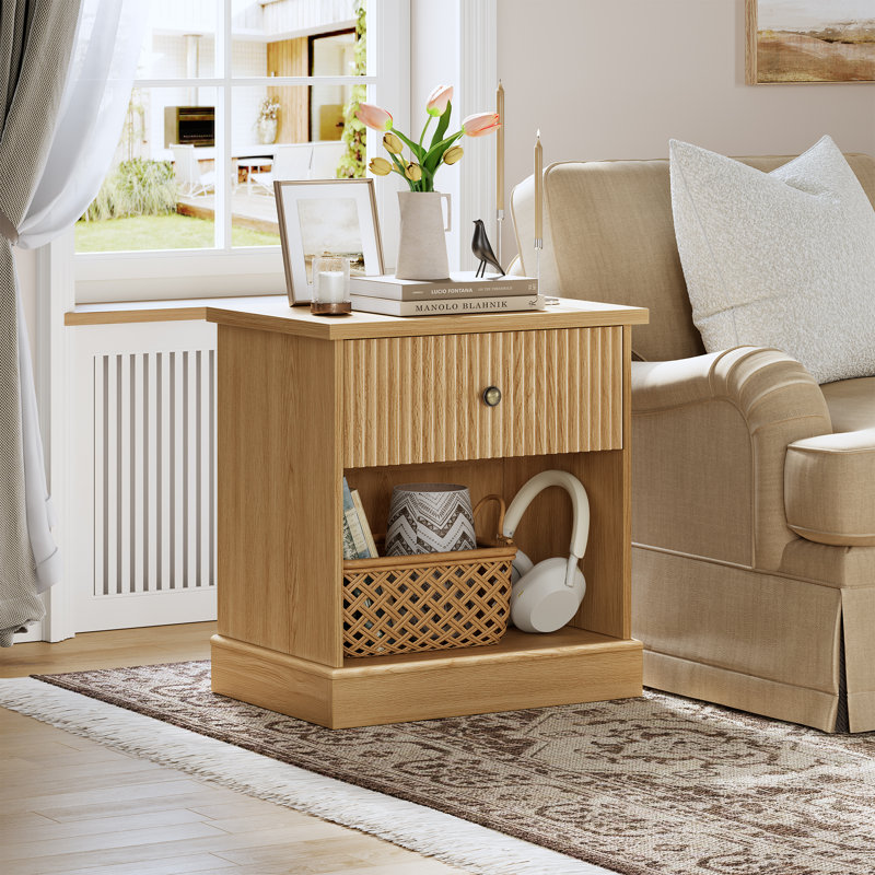 57.7cm W Solid Wood Bedside Table, Yellow
