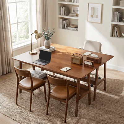 Poste de travail simple pour 2 personnes, table de travail Mid Century avec tablettes de rangement pour bureau personnel