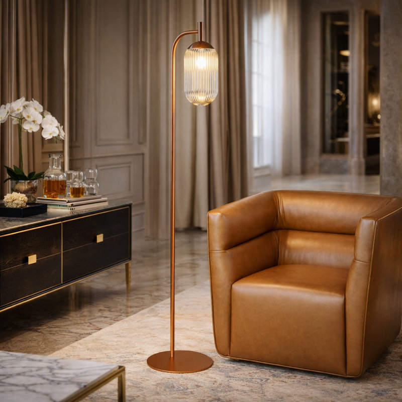 McKenney BLAZE ARCHED FLOOR LAMP WITH CAPSULE GLASS SHADE
