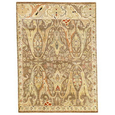 Hand Knotted Area Rug in Brown And Ivory