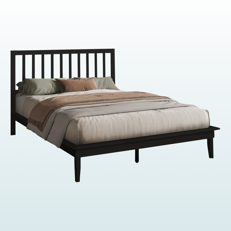 Grand lit plateforme avec cadre en bois noir Saxton, H 47,04 po x l 66,06 po x L 84,32 po