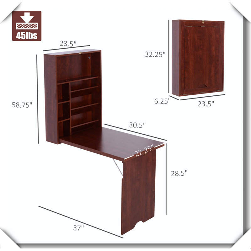 Bureau mural escamotable en acajou au design polyvalent