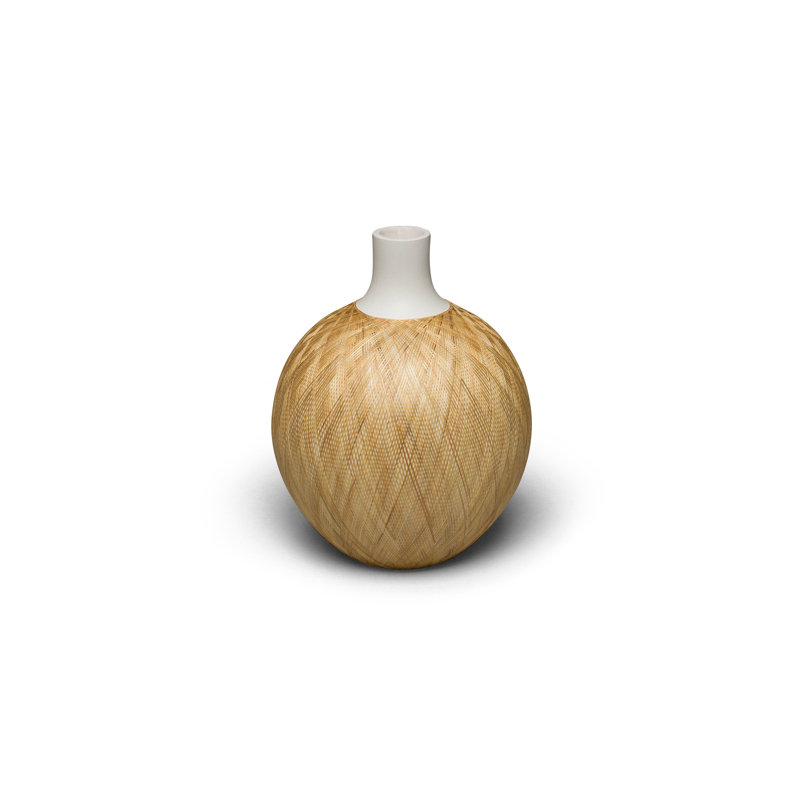 Handcrafted Table Vase, 8.7" H x 4.7" W x 4.7" D, Tan/White