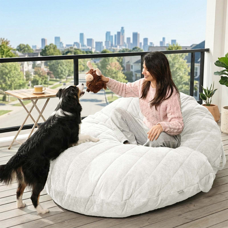 Big Bean Bag Chair, 4.5ft Giant Couch with Removable Cover, Large Foam Filled Floor Lounger for Living Room, Bedroom, Dorm - White