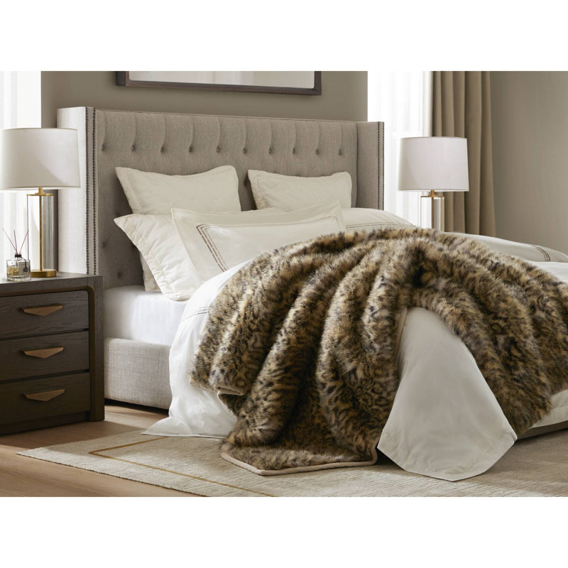 Botswana Animal Print Faux Fur Throw Blanket, Gold