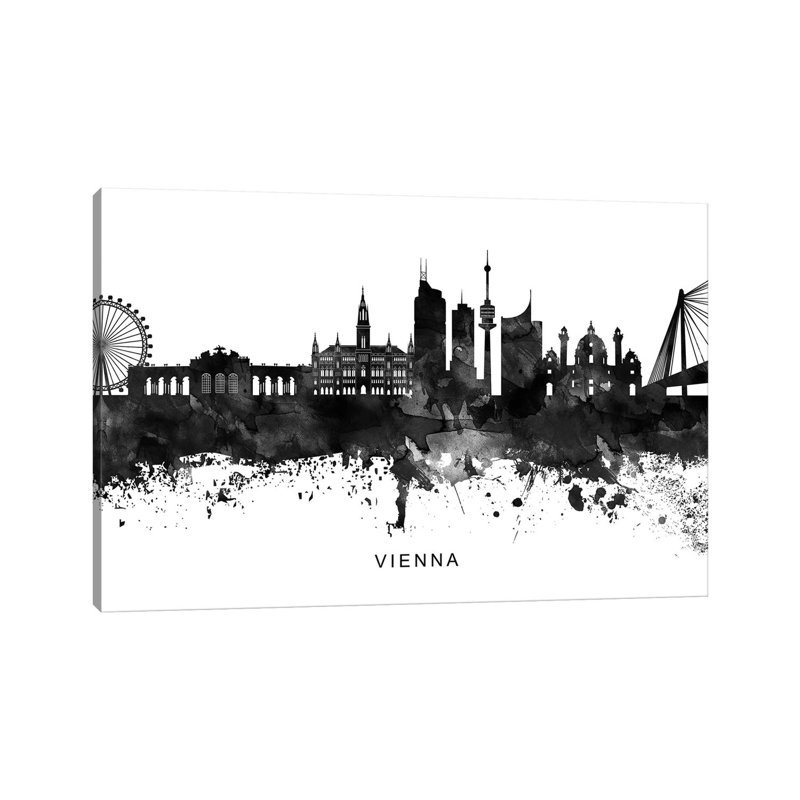 Vienna Skyline Black & White by WallDecorAddict - Wrapped Canvas Print, 45.72cm H x 66.04cm W x 1.9cm D