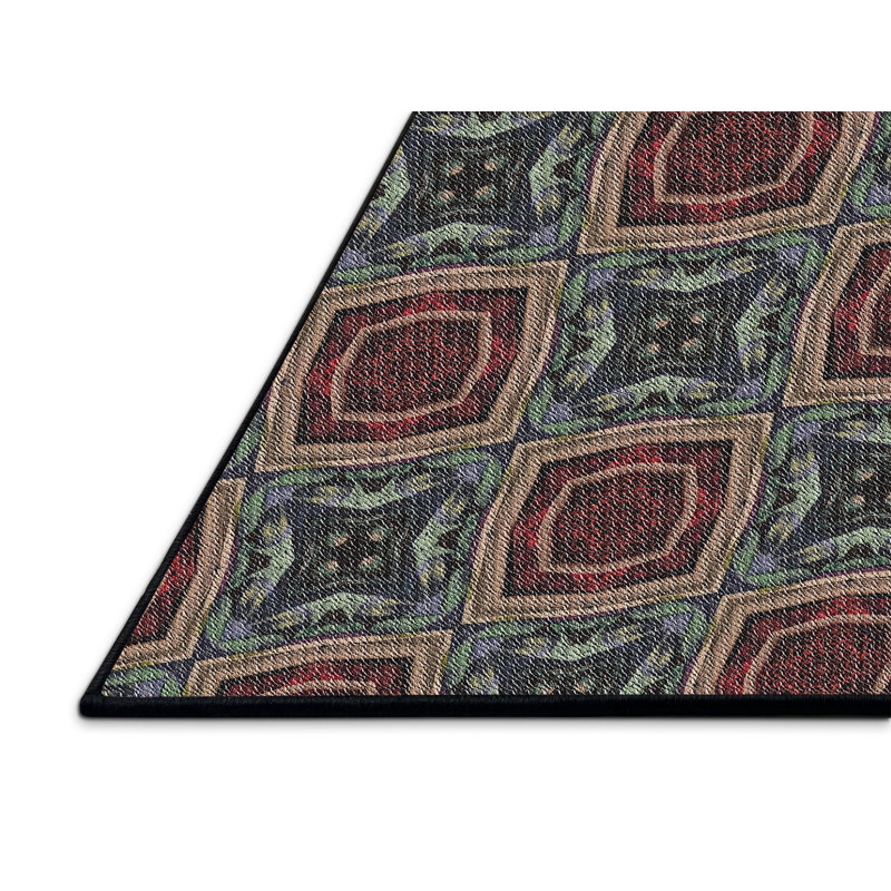 Tapis géométrique rouge / bleu, Rectangle 5 pi x 8 pi