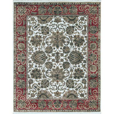 Tapis ivoire et rouge noué à la main de haute qualité