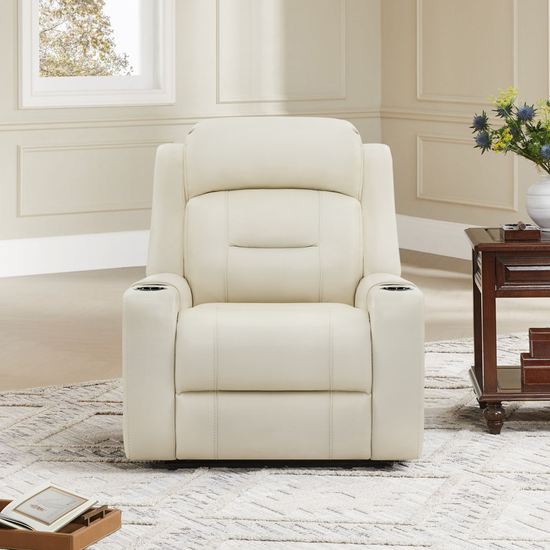 Fauteuil inclinable en cuir fleur 37 po, Crème
