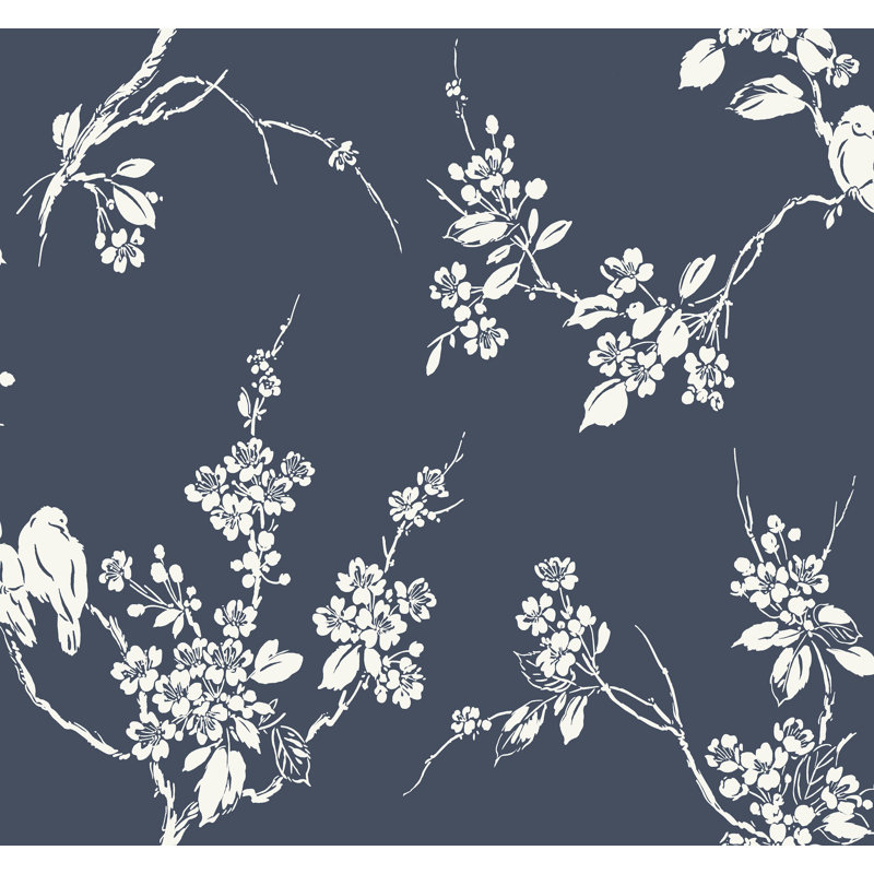 Rouleau de papier peint l 27 po x l 27 po kerman imperial blossoms branch, Doré métallique / blanc