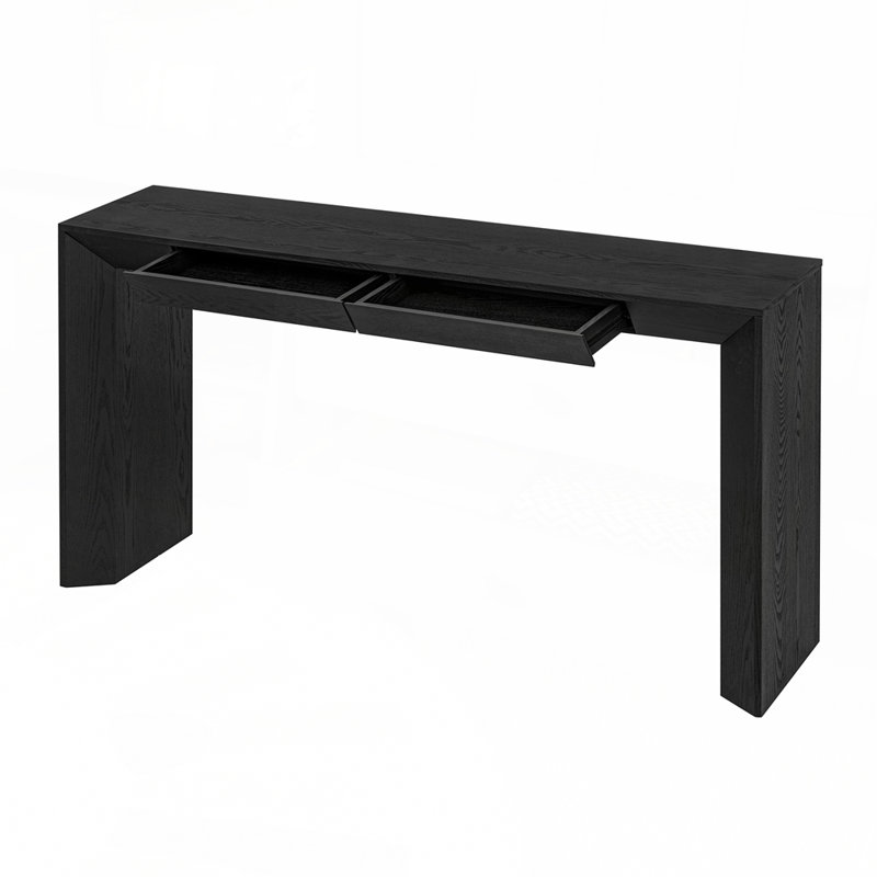 Table console moderne avec 2 tiroirs dissimulés et cascade avec pieds épais pour le salon, Noir