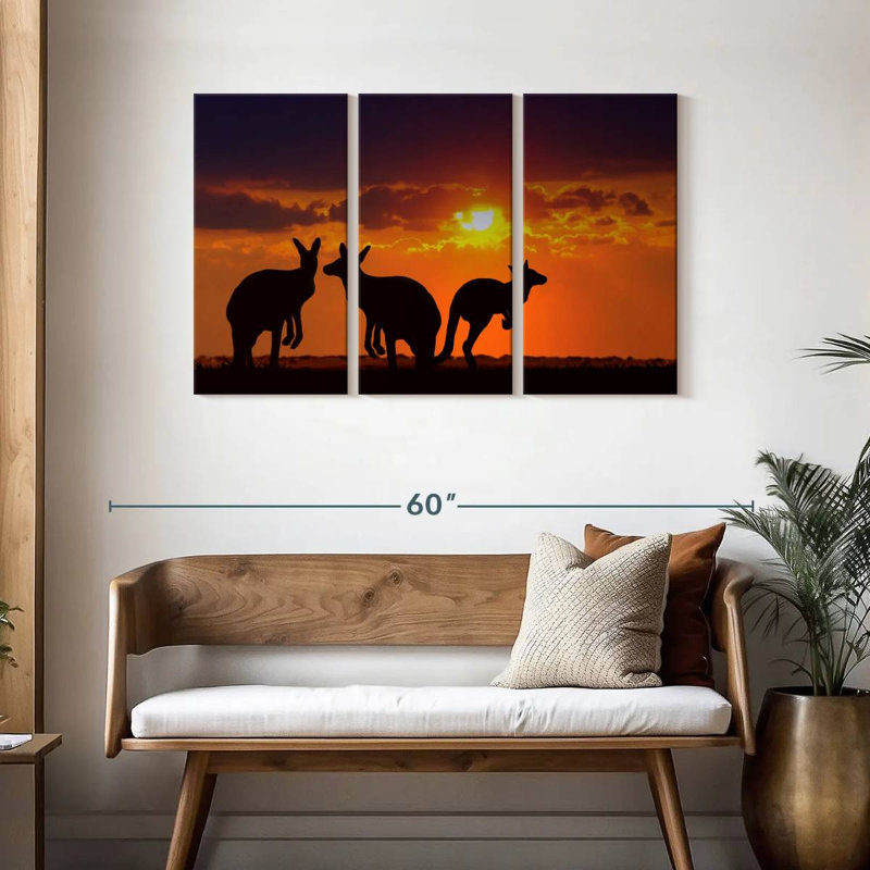 Safari kangourous au coucher du soleil, H 28 po x l 45 po