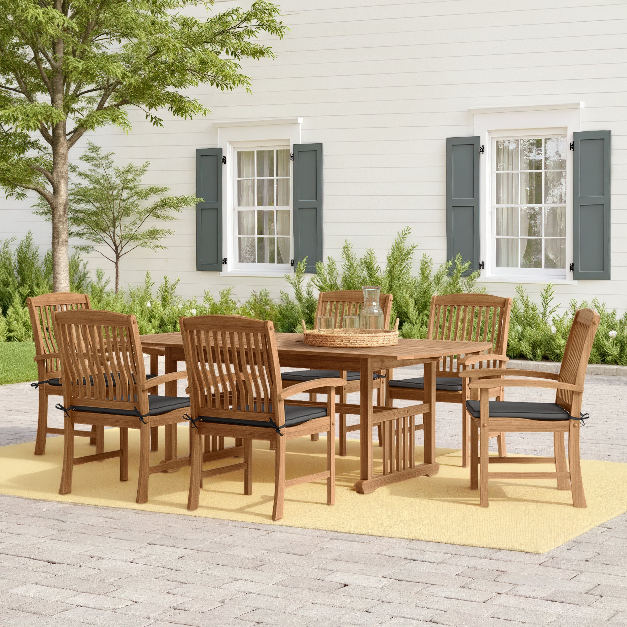 Summerton 6 - Person Teak Patio Dining Set with Cushions, Gray