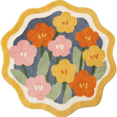 Boho Floral Round Bath Mat 2Ft Non Slip Washable Cute Colorful Flower Daisy Bathroom Rug Water Absorbent, Fluffy Shaggy Microfiber Circle Shower Floor -  Red Barrel Studio®, 0EC4AC748FC2471A9E675EA58979A8F6