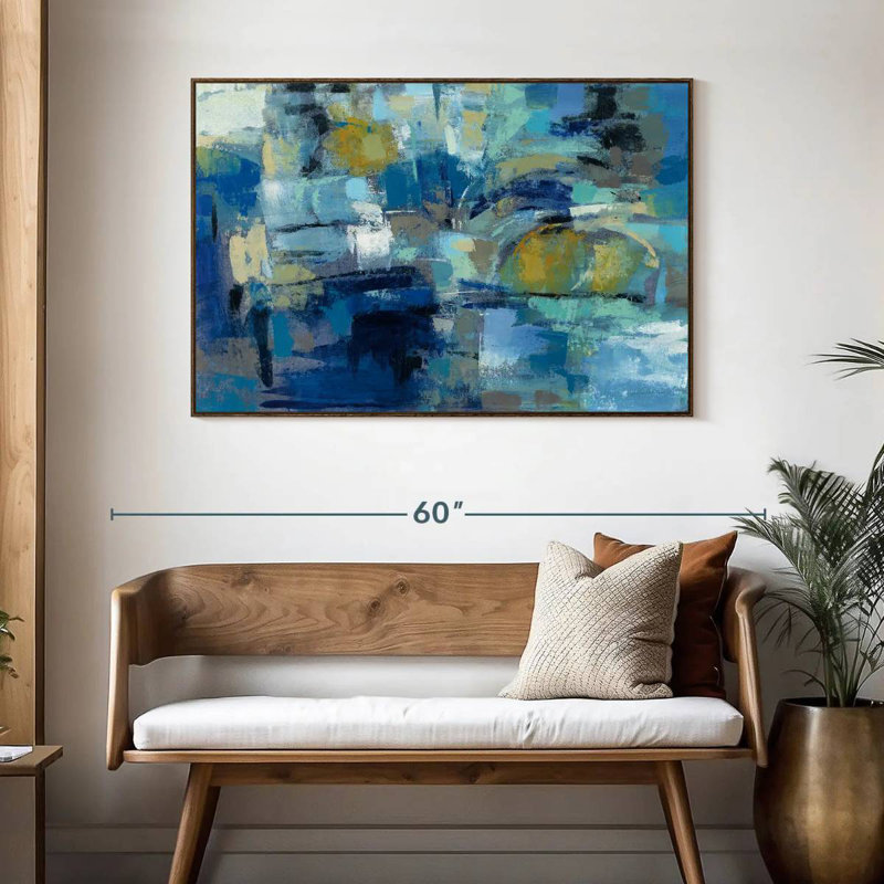 Ultramarine Waves III, 46 po x 31 po, Cadre flottant noyer
