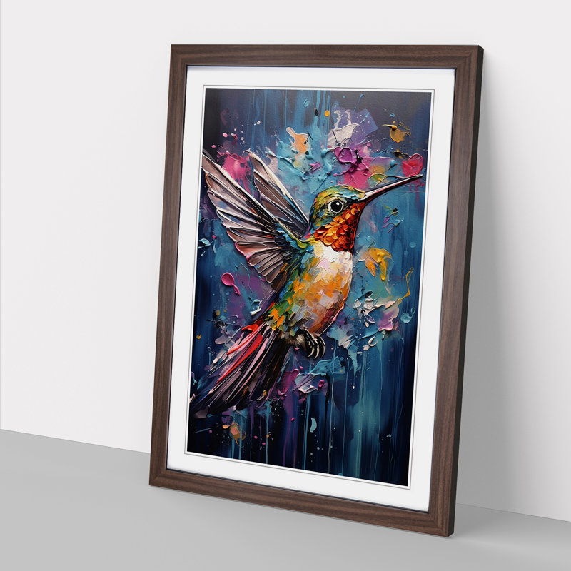 Hummingbird Expressionism No.2 - Single Picture Frame Print on Wood, Walnut Framed, 46cm H x 34cm W x 2cm D