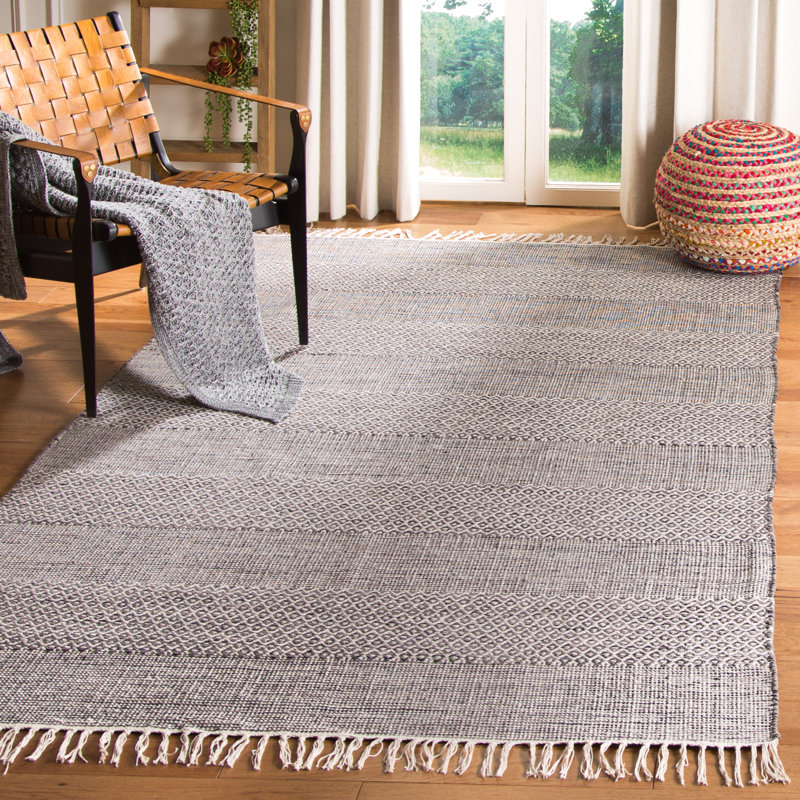 Bester Hand Woven Cotton Striped Rug, Rectangle 9' x 12'