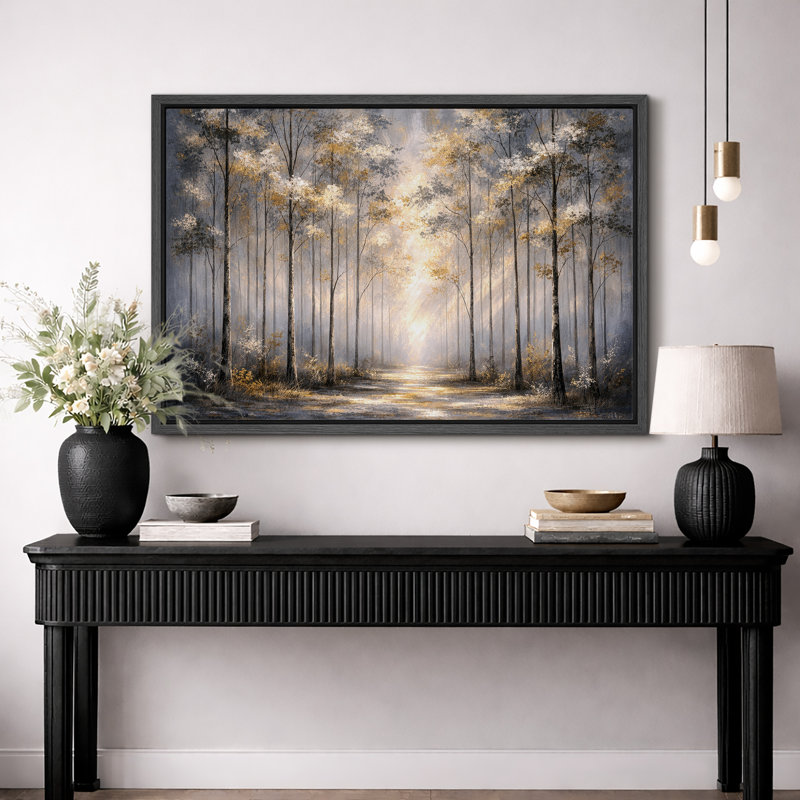 Sunlit Forest Path, Cadre noir, H 16 po x l 24 po x P 1,5 po