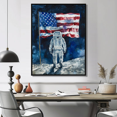 Usa Flag On The Moon Landing III - Space Wall Art