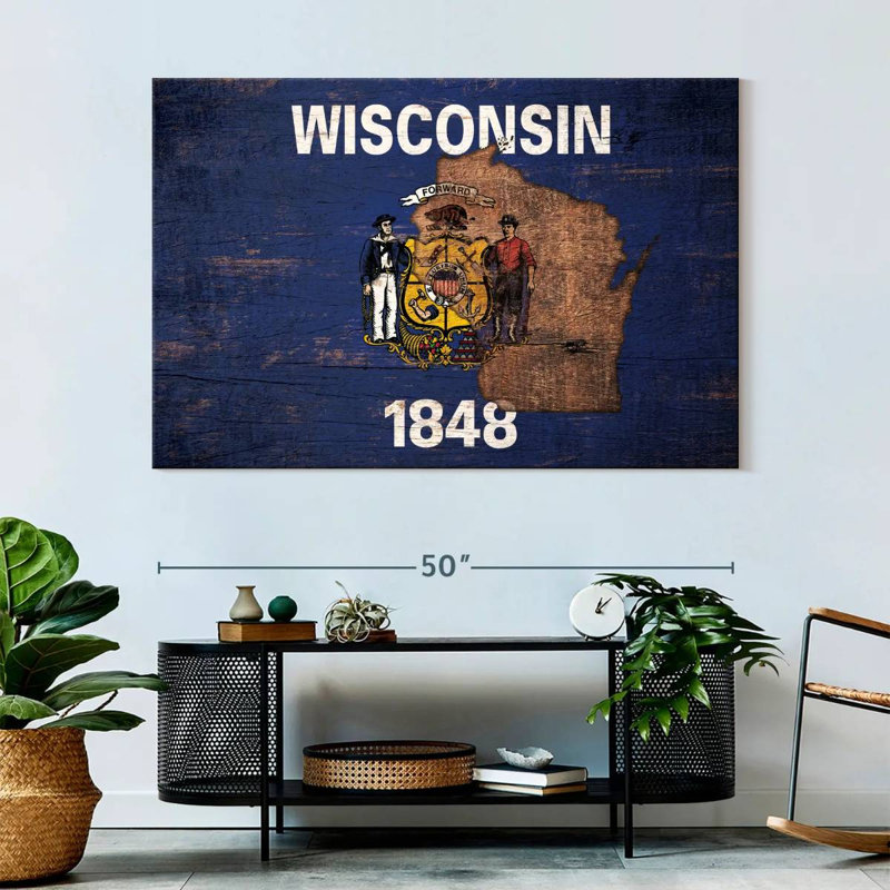 Borges State Map Over Wisconsin Flag, 34" H x 51" W