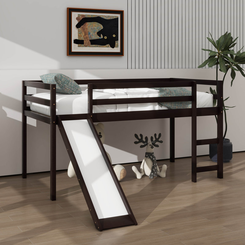 Multifunctional Twin Loft Bed Comes With A Slide, Espresso