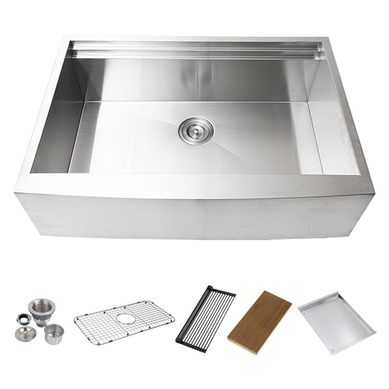 KBFmore  Single Bowl Apron Front Farmhouse Workstation Kitchen Sink with 6 PCs Accessories