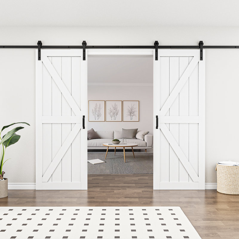 Porte de grange coulissante double en forme de K 84 po x H 60 po avec quincaillerie d'installation, 60 po x 84 po