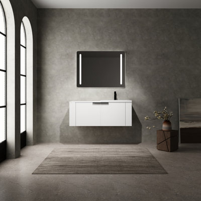 Meuble-lavabo de 48 po pour salles de bain spacieuses, armoires modernes. Blanc, fabrication en contreplaqué, espace de rangement suffisant, style américain, procédure d'assemblage simple avec de grandes surfaces, armoire.