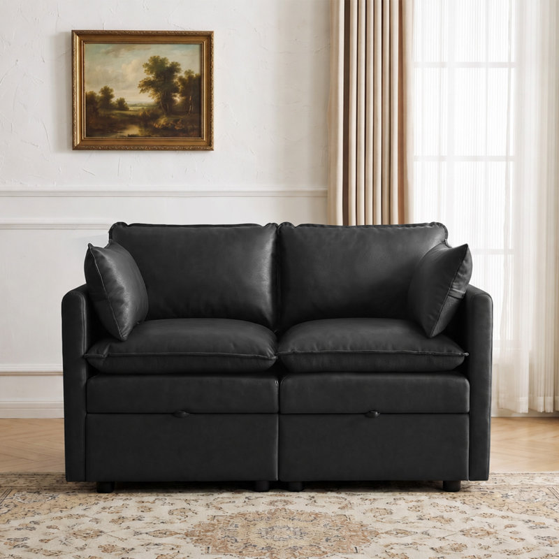 Canapé modulaire avec rangement 55,4 po, Pu-black