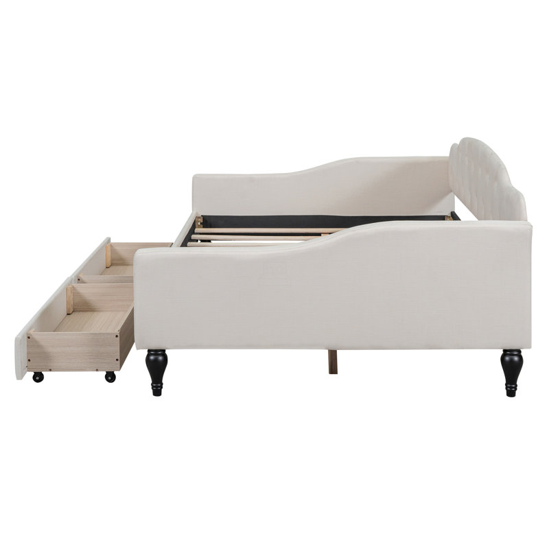 Full Size Upholstered Tufted Daybed With Two Drawers