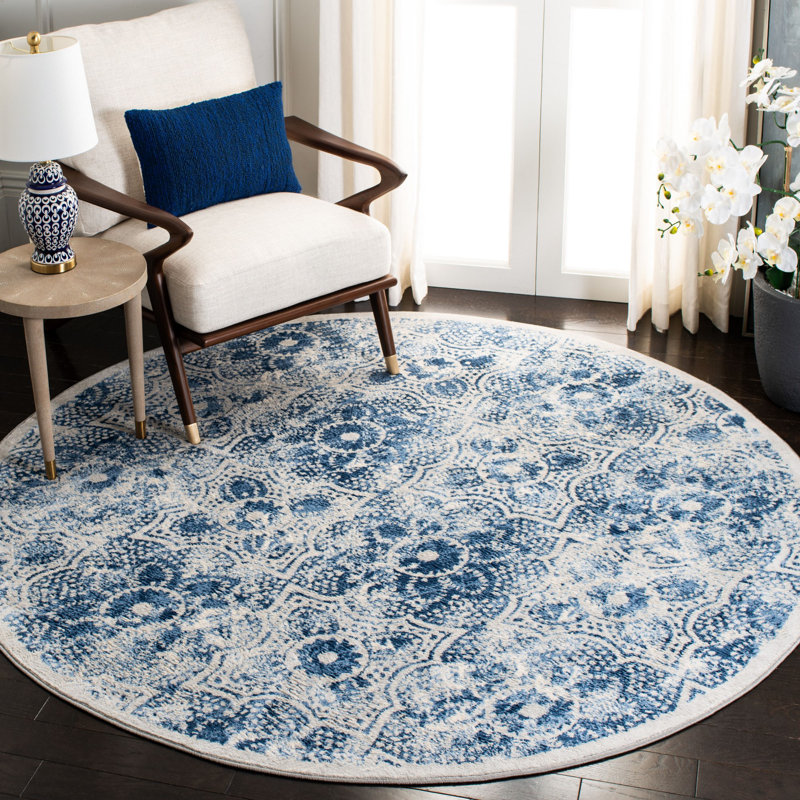 Tapis crème / bleu Martha Stewart, Rond 6 pi 7 po