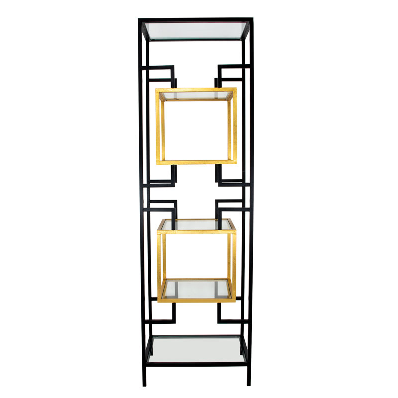Bullani Geometric Bookcase, (5 Shelves) 80" H x 24" W x 18" D, Black/Gold