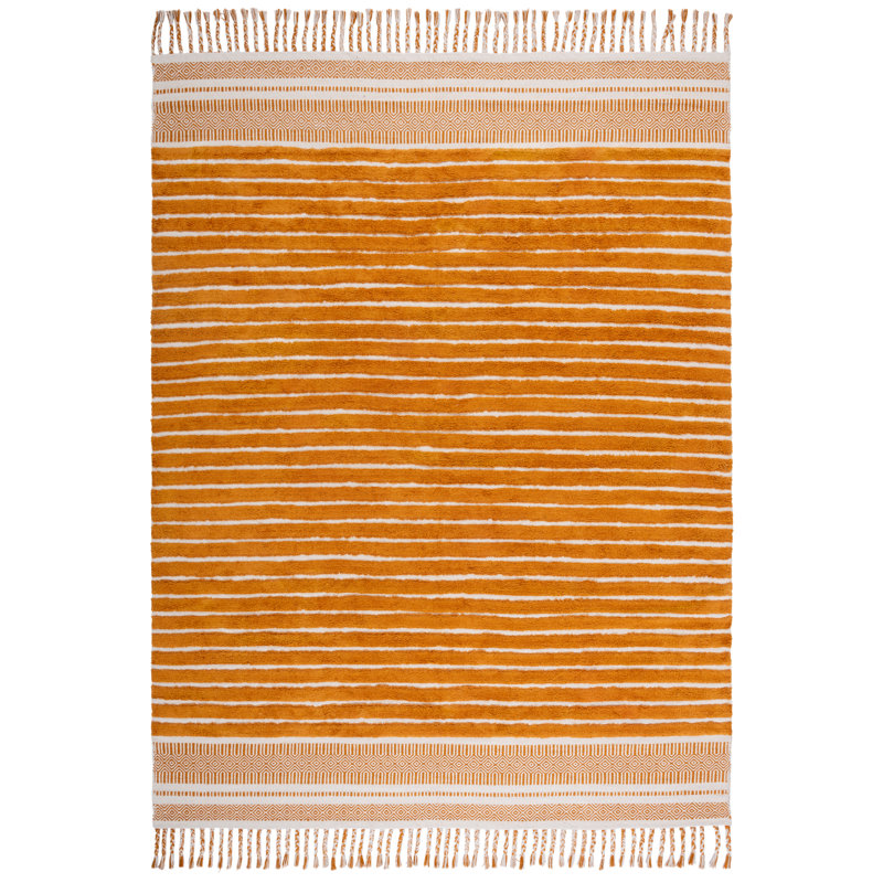 Lamarqus Hand Woven Cotton Pile Striped Rug, Rectangle 8' x 10'