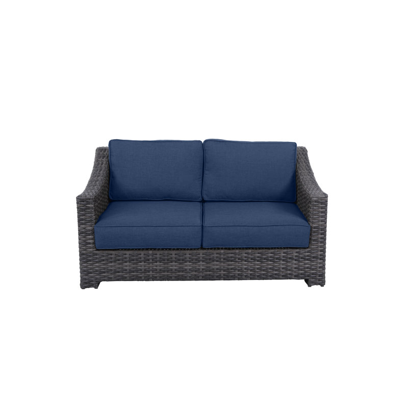 Donley 62'' Wide Wicker Loveseat with Cushions, Navy