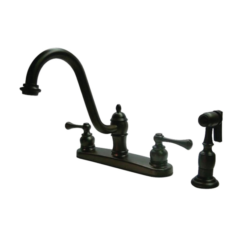 Kingston Brass Two-Handle 4-Hole 8" Centerset Kitchen Faucet with Side Sprayer, Oil Rubbed Bronze
