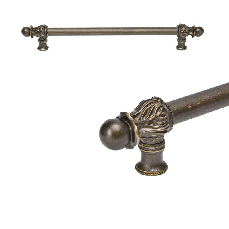 Acanthus 18 inches c.c. with 5/8 smooth center long pull Romanesque style in Gilded Mercury, 12", Antique Brass