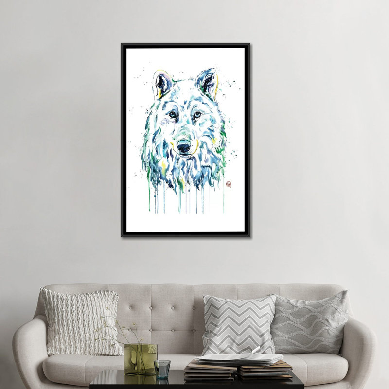 Loup par Lisa Whitehouse - Impression sur toile, H 60 po x l 40po x P 1,5 po, Toile avec cadre noir, Pas de tapis