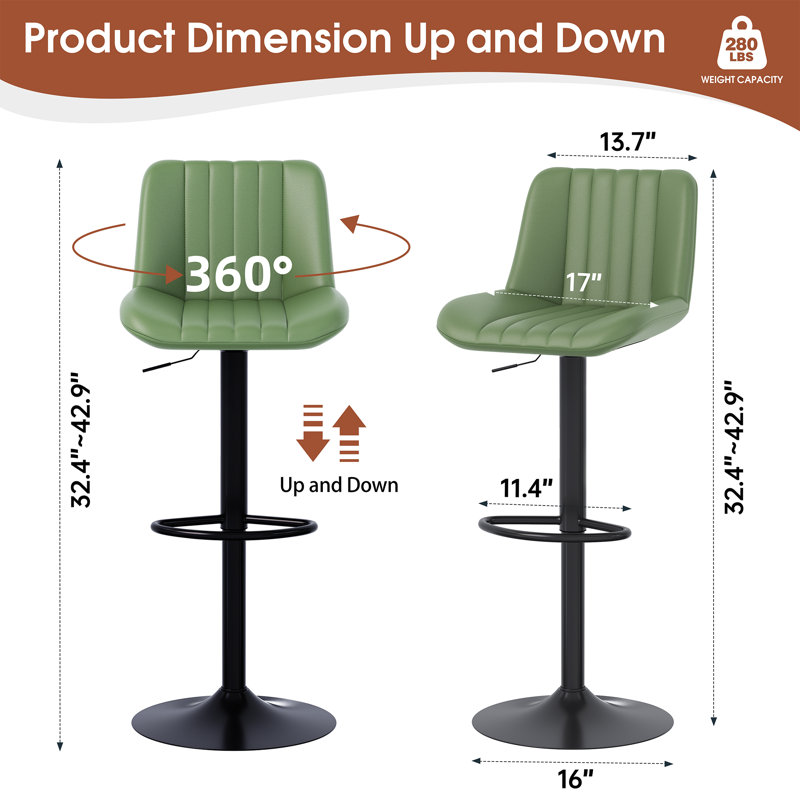 Tabouret de comptoir à hauteur réglable, Vert