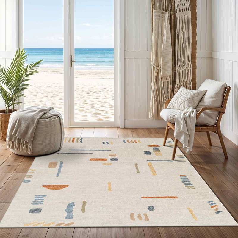 Derra Machine Washable Modern Boho Beige Area Rug, Rectangle 160 x 213cm