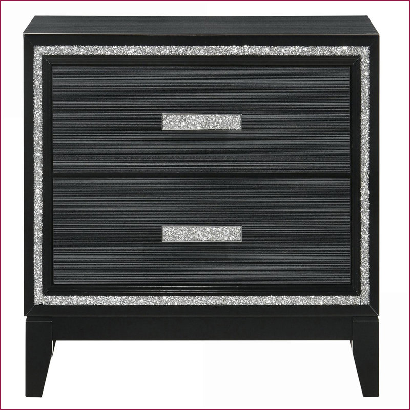 Table de chevet 2 tiroirs noir patiné, Noir