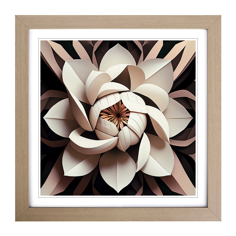 Magnolia Flower Geometric - Framed Print, Oak